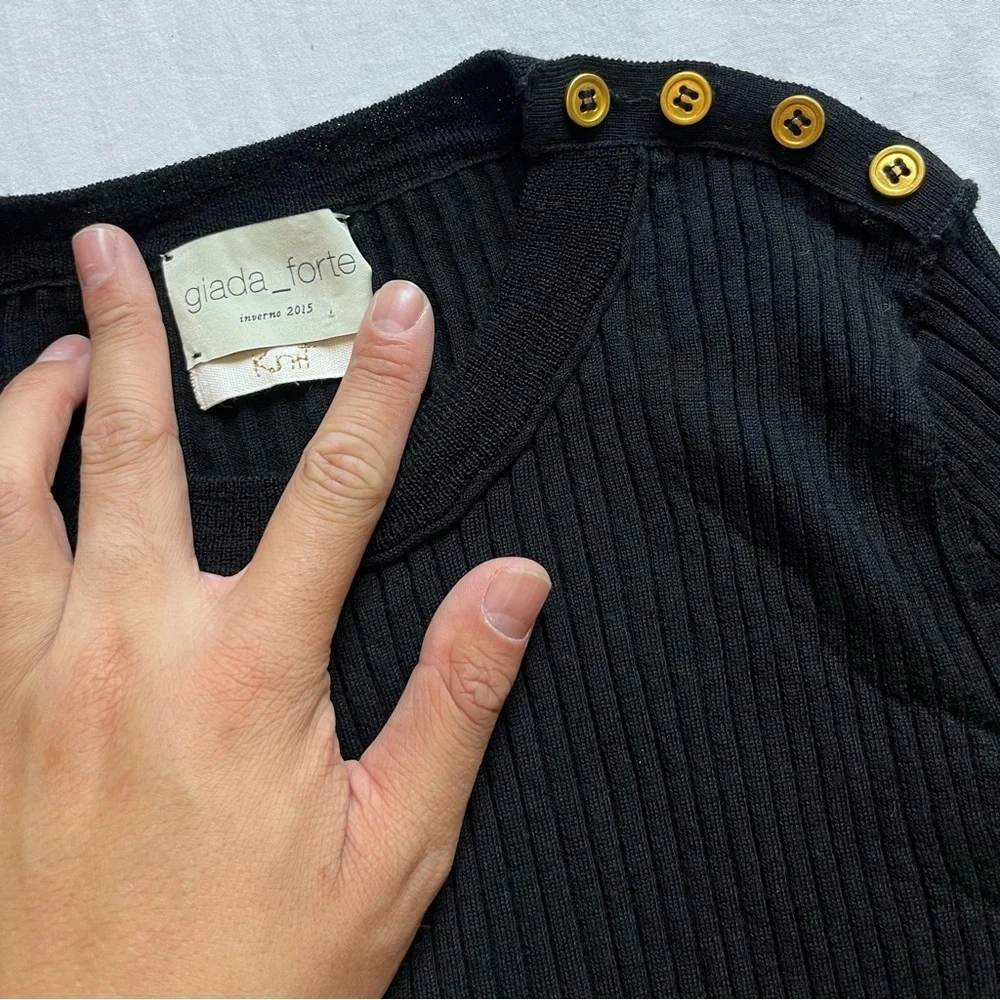 GIADE FORTE black rib knit‎ long bell sleeve top